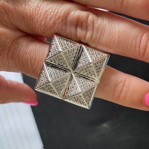 Silver Lia Sophia Ring With Spikes And Silver Rhinestones Size 6